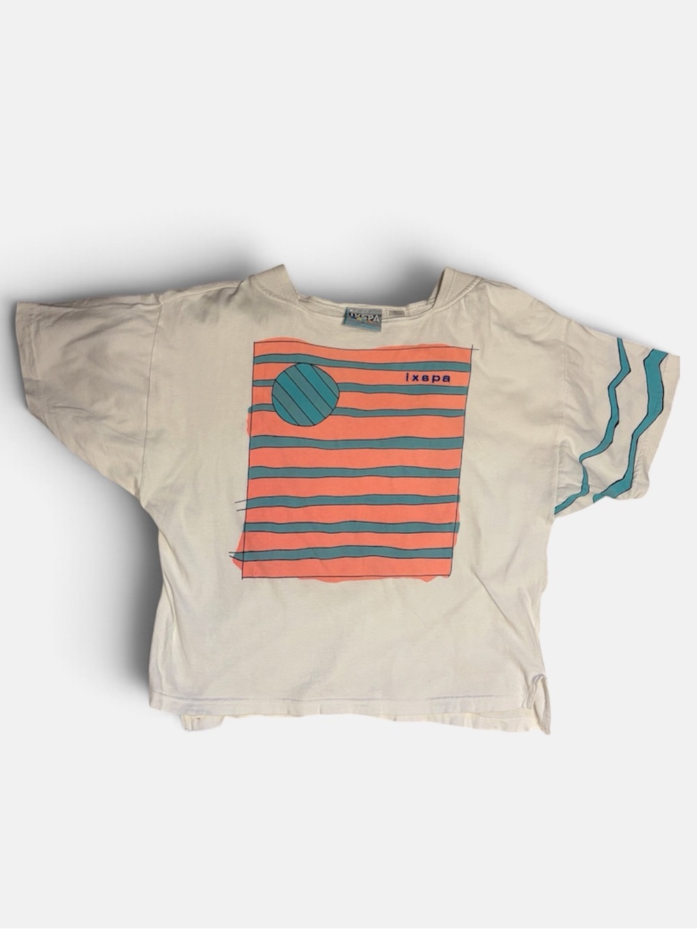 Vintage 80s IXSPA 2000 by Jamie Sadock Abstract Sunset Crop Top Tee Large Taiwan